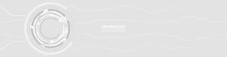 Abstract digital HUD GUI UI technology circuit board soft grey wide banner. Gray Innovation digital hi tech concept vector background with circuit board. Engineering electronic motherboard wide bannerのイラスト素材