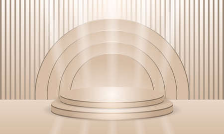 Luxury elegant podium cream shade scene with lines, display stand. 3D stage for displaying a cosmetic product promotion sales and marketing. Vector illustrationのイラスト素材