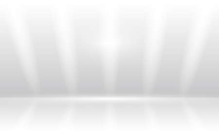 Empty 3d white studio room background to display your products. Clean white light room with empty floor and highlights. Template of room interior, floor and wall. Vector illustrationのイラスト素材