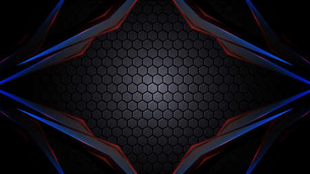 Futuristic tech dark grey realistic abstract modern technology background with hexagon carbon fibre with modern geometric shapes. Vector illustrationのイラスト素材