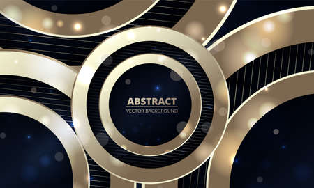 Abstract luxury dark blue background with golden circles and bokeh festive lights effect. Abstract luxury geometric background. Vector illustrationのイラスト素材