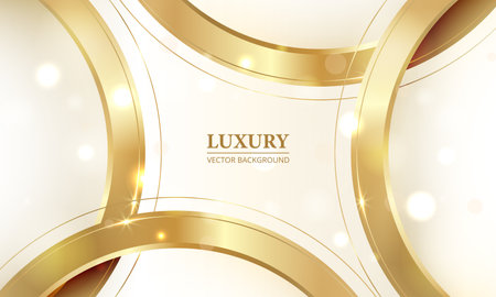 Elegant luxury background with abstract frame with golden circle lines and the bokeh light sparkles. Luxurious vector illustration banner premium design.のイラスト素材