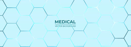 Light blue abstract wide medical background science concept with hexagonal structure grid. Vector illustrationのイラスト素材