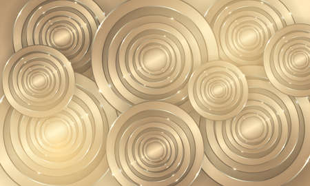 Abstract luxury golden circles on gold background. Realistic elegant luxury background with circles line golden elements. Vector illustrationのイラスト素材