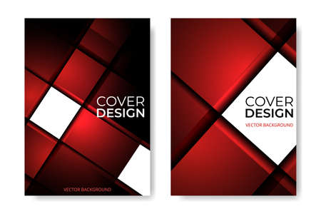 Vector cover design. Red business brochure in A4 size flyer design. Vertical orientation abstract modern front page of A4 format. Cover mockups design templates. Vector illustrationのイラスト素材