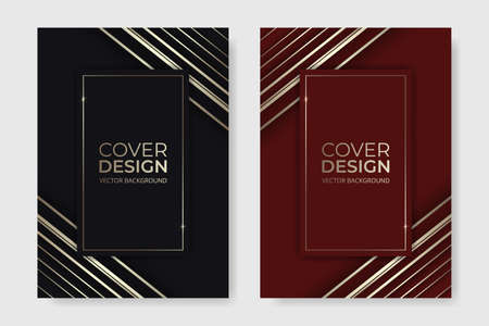 Vector cover design. Abstract red black and gold luxury elegant brochure in A4 size flyer design. Vertical orientation front page of A4 format. Cover design template. Vector illustrationのイラスト素材