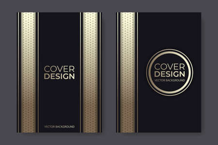 Vector cover design. Abstract black and gold luxury elegant brochure in A4 size flyer design. Vertical orientation front page of A4 format. Cover design template. Vector illustrationのイラスト素材