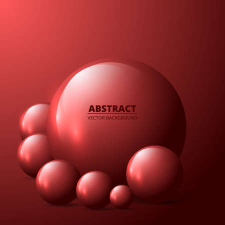 Red realistic 3d spheres and balls on a red background. Geometric three-dimensional vector illustration.のイラスト素材