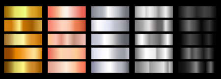 Gold, silver, steel, gold rose and black metallic gradient background set. Metallic gradation textures. Shiny elegant vector gradient collection. Vector illustrationのイラスト素材