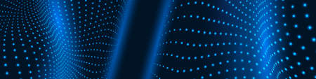 Digital technology wave of particles mesh vector abstract background. Dark modern tech wide banner.