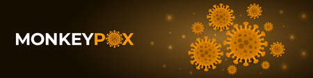 Monkeypox virus cells outbreak wide medical banner. Monkeypox virus cells on brown sciense background. Monkey pox microbiological vector background. View of smallpox under a microscope.のイラスト素材