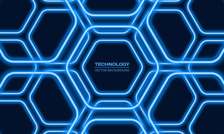 Blue neon hexagon abstract background. Abstract modern futuristic technology hexagonal background....