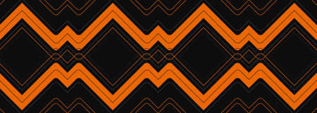 Abstract black horizontal wide background with wavy orange geometric lines, angles and arrows....