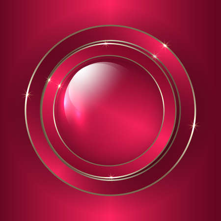 Red and gold 3D circle button. Elegant 3D circle design with golden lines. Crimson abstract geometric background. Vector illustrationのイラスト素材