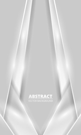 Luxury abstract vertical background with silver gradient lines triangle arrows and shadows. Modern light silver color wide metallic cover design. Futuristic geometric vector vertical cover background.のイラスト素材
