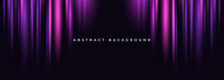 Black wide abstract background with vertical purple glowing neon lights effect. Vector illustration