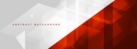 White and red wide abstract background with geometric shapes. Red and white modern abstract banner or email signature backdrop. Vector illustrationのイラスト素材