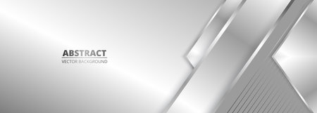 Wide luxury abstract background with silver gradient lines and shadows. Modern light silver color wide metallic banner with gray lines. Futuristic geometric abstract backdrop. Vector illustration.のイラスト素材