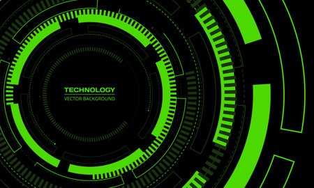 Black and green technology background with futuristic cyber HUD circular structure elements. Vector illustrationのイラスト素材