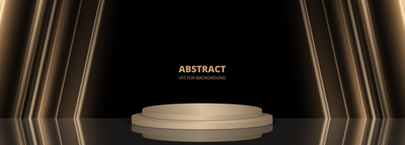 Award ceremony background with circle podium on dark luxury background. Three-dimensional pedestal, round scene, display for product. Luxury abstract stage or scene platform. Vector illustration.のイラスト素材