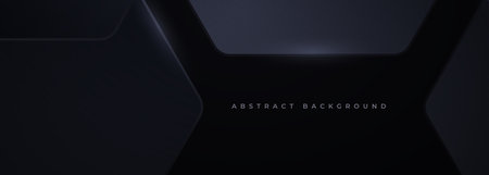 Black 3D vector hexagonal technology wide abstract background. Abstract modern technology futuristic background with black 3D honeycomb shapes. Vector illustrationのイラスト素材