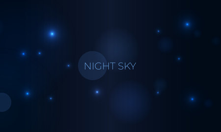 Vector realistic blue night sky with bokeh light effect. Abstract background night starry sky space with blue nebula. Vector illustrationのイラスト素材