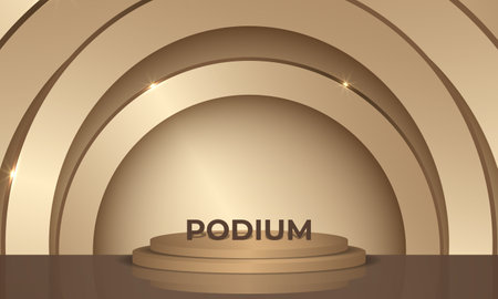 3d realistic podium on a studio room background with golden arch. Vector rendering 3D stage for award ceremony or displaying a cosmetic product promotion sales and marketing. Vector illustrationのイラスト素材