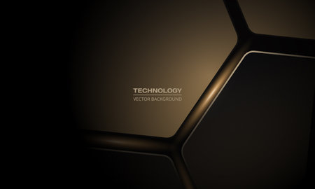 Hexagon technology black and gold colored honeycomb abstract background. Vector illustrationのイラスト素材