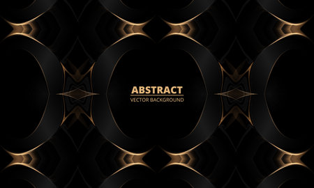 Black abstract elegant luxury background with gold frame, lines and shapes. Vector illustrationのイラスト素材