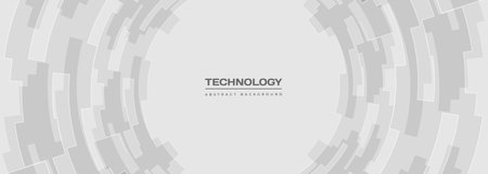 Soft gray digital technology wide banner. Abstract circle interface vector background with grey hi-tech shape design elements. Vector illustrationのイラスト素材