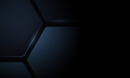 Black and dark blue 3D vector hexagonal technology abstract background. Abstract modern technology futuristic background with dark blue 3D honeycomb shapes. Vector illustrationのイラスト素材