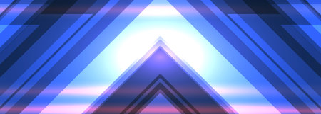 Abstract futuristic dark blue background with glowing geometric triangle shapes. Wide illustration...