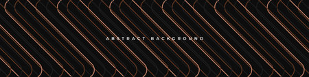 Black wide abstract background banner with brown lines and geometric shapes. Vector illustration