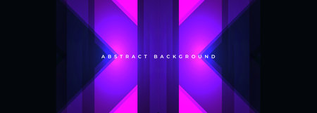 Black abstract background with glowing purple and pink geometric shapes in the middle. Wide futuristic illustration vector banner.のイラスト素材