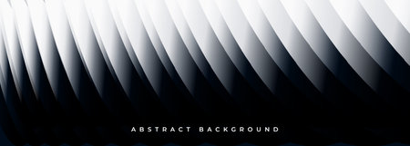 Black and white abstract wide banner graphic design presentation template background with 3D diagonal lines. Vector illustrationのイラスト素材