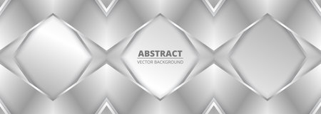 Elegant luxury light silver color wide banner. Abstract geometric wide metallic background with silver gradient lines, frame, arrows and shadows. Vector illustrationのイラスト素材