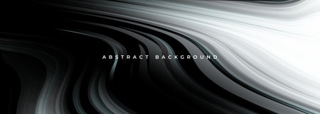 Black and white elegant abstract background with dynamic wave shapes. Vector illustration wide horizontal minimal graceful wavy banner design concept.のイラスト素材