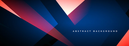 Dark blue and red modern abstract wide banner with geometric shapes. Red and dark blue 3D abstract...