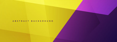 Yellow and purple modern abstract wide banner with geometric shapes. Dark violet and yellow abstract background. Vector illustrationのイラスト素材