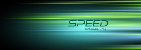 Speed background with green and blue motion lines effect. Black modern wide abstract technology...