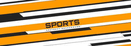 Wide vector black, white and orange abstract modern sports background with diagonal lines. Vector illustrationのイラスト素材