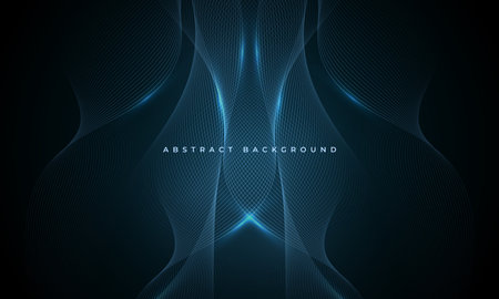 Dark blue futuristic abstract background. Dark echnology background with dynamic flowing wavy lines. Vector illustration concept.のイラスト素材