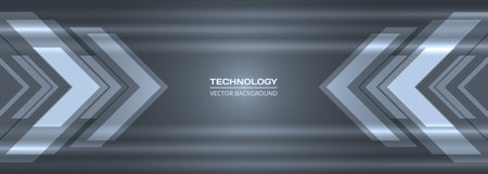 Abstract glowing arrows futuristic technology background concept high-speed movement. Dynamic motion hi tech digital arrows on dark grey wide banner backgroun. Vector illustrationのイラスト素材