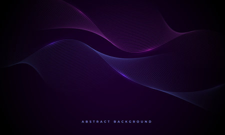 Dark abstract vector background with glowing blue and purple wavy lines.のイラスト素材