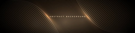 Golden wavy lines on abstract elegant dark gold wide background banner. Vector illustration