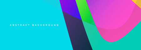 Blue abstract modern wide banner with colored wavy shapes. Colorful abstract background with geometric wave objects. Vector illustrationのイラスト素材