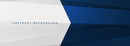 White and blue modern abstract wide banner with geometric shapes and arrow. Dark blue and white abstract background. Vector illustrationのイラスト素材