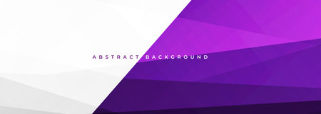 White and purple modern abstract wide banner with geometric shapes. Dark violet and white abstract...