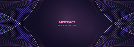 Dark violet wide vector abstract background with pink and purple wavy lines. Vector illustration banner with elegant pattern.のイラスト素材