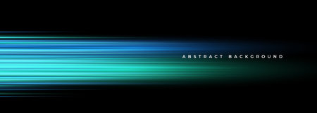 Black abstract background with blue and green gradient light streaks. Wide technology background with glowing high-speed and movement light effect. Vector illustrationのイラスト素材